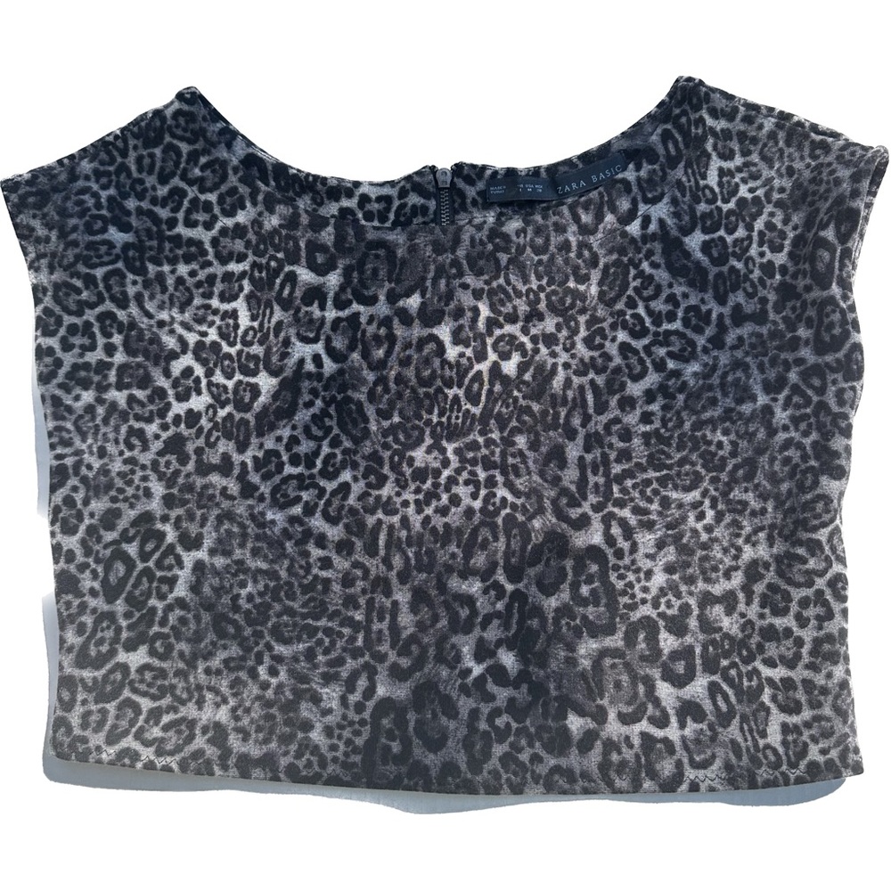 “Zara Basic”women’s Shirt ✨Animal Print cotton stretch Size M Gray and Black